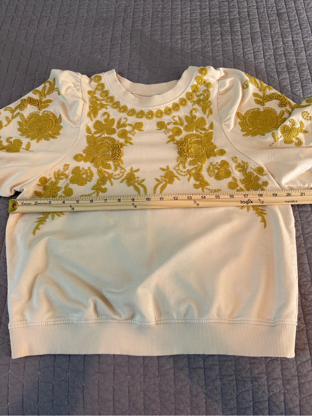 Anthropologie Cream Short-Sleeve Top with Gold Floral Embroidery - Picture 7 of 12